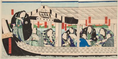 Sumo zápasník Dairiki Maru na lodi s přáteli. Tisk Utagawa Kuniteru (1808-1876) od Utagawa Kuniteru