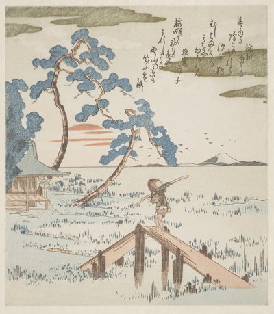 Farmář přecházející lávku od Utagawa Kuniyoshi