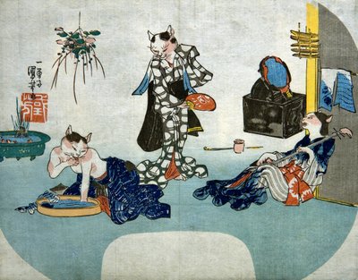 Antropomorfní kočky odpočívající v létě, c.1842 od Utagawa Kuniyoshi