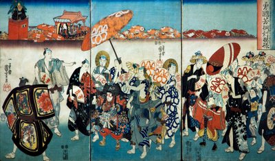 Statečný Kuniyoshi se svým designem Paulownia (Isamashiki Kuniyoshi kiri no tsuimoyō) 1848 od Utagawa Kuniyoshi