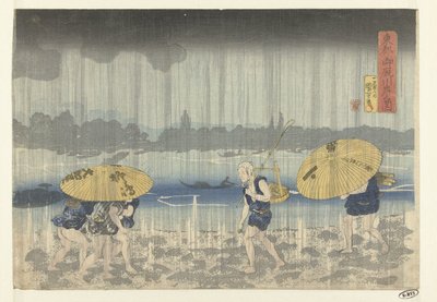 Břeh řeky Onmaya ve východním hlavním městě Toto Onmayagashi no zu (název na objektu) od Utagawa Kuniyoshi