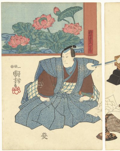 Tři herci u skládacího plátna od Utagawa Kuniyoshi
