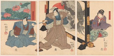 Tři herci u skládacího plátna od Utagawa Kuniyoshi