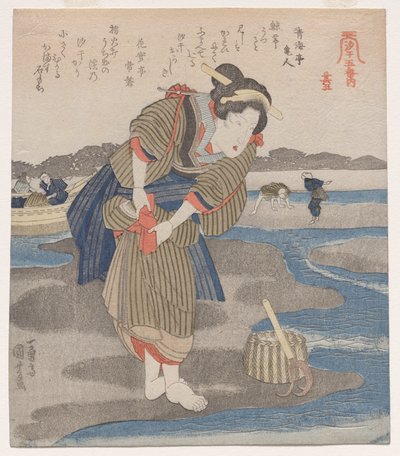 Žena Upevňovací její sukně; ze série Five Pictures of Low Tide od Utagawa Kuniyoshi
