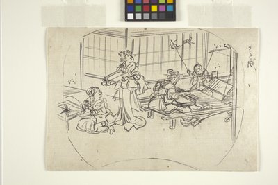 Hataori (Weaving On A Loom) (inkoust na papíře) od Utagawa Kuniyoshi