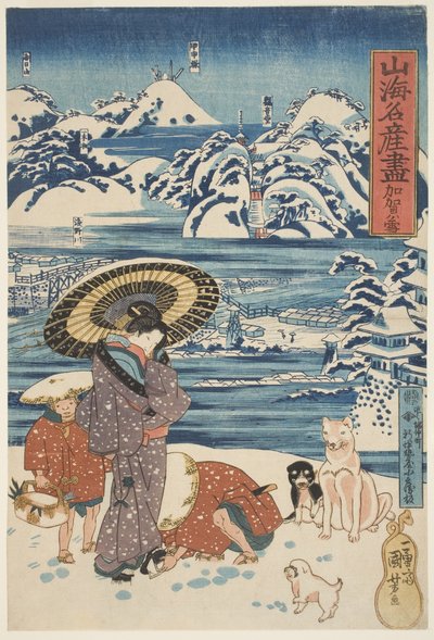 Kaga: Yuki, asi 1833 (dřevoryt, tuš a barva na papíře) od Utagawa Kuniyoshi