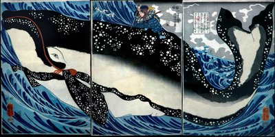 Miyamoto Musashi Kills an Enormous Whale, c.1847 od Utagawa Kuniyoshi