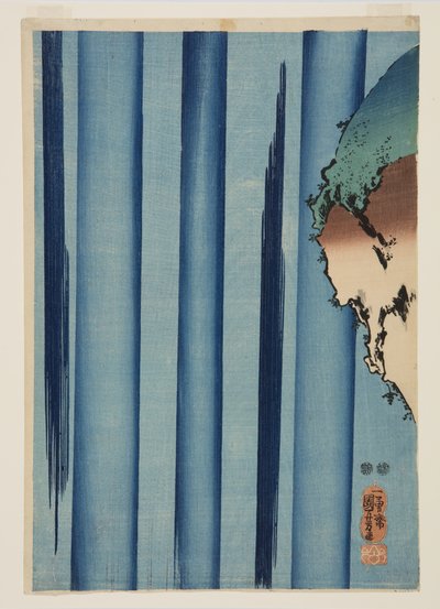Mongaku Shonin pod vodopádem (nahoře) (barevný dřevořez) od Utagawa Kuniyoshi