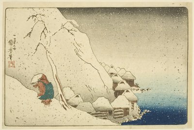 Nichiren in the Snow at Tsukahara on Sado Island (Sash? Tsukahara setch?) (colour woodblock print) od Utagawa Kuniyoshi