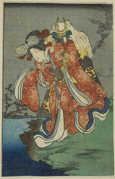 Shizuka Gozen, část listu ze série "Harimaze Mirror of Joruri Plays" od Utagawa Kuniyoshi