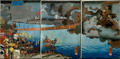 Takeda Shingen Chrushes the Forces of Suwa Yorishige (Takeda Shingen Suwa Yorishige no jinchū o uchi-kuzusu zu), c.1850-51 od Utagawa Kuniyoshi