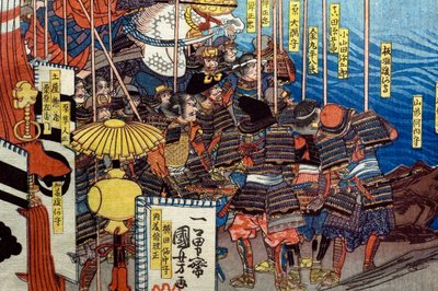 Takeda Shingen Chrushes the Forces of Suwa Yorishige (Takeda Shingen Suwa Yorishige no jinchū o uchi-kuzusu zu), c.1850-51 od Utagawa Kuniyoshi