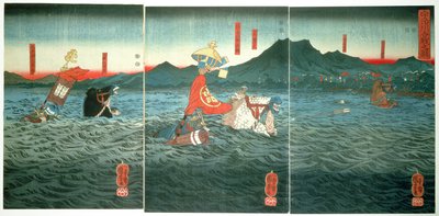 Soupeří generálové brodící Ujigawa, 1849 od Utagawa Kuniyoshi