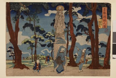 Socha Jizo u přívozu v Hašibě ve východním hlavním městě, ze série Východní hlavní město od Utagawa Kuniyoshi