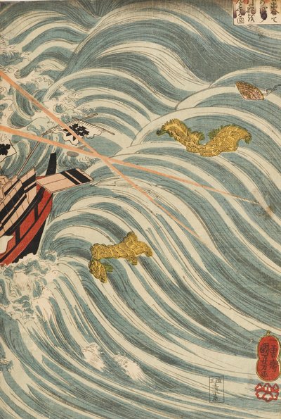 Duchové Taira útočí na Yoshitsuneovu loď, 1843-1845 od Utagawa Kuniyoshi