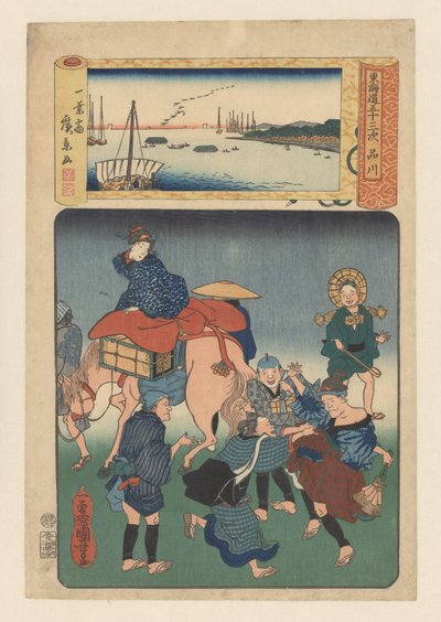 Stanice Shinagawa (název na objektu) Padesát tři stanic na silnici Tokaido (název série na objektu) od Utagawa Kuniyoshi