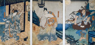 Triptych s dobrodružstvím Coxingy / Watonai od Hachimana Taro Yoshiie, Utagawa Kuniyoshi od Utagawa Kuniyoshi