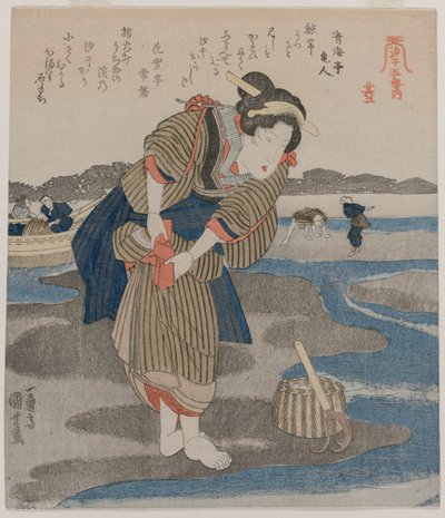 Žena Upevňovací její sukně; ze série Five Pictures of Low Tide od Utagawa Kuniyoshi