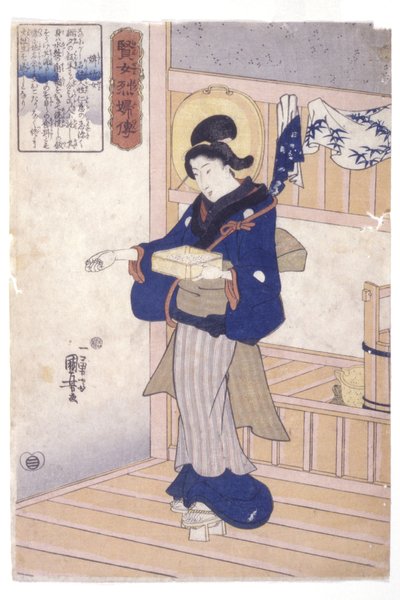 Žena s krabicí se semeny (barevný dřevěný tisk) od Utagawa Kuniyoshi