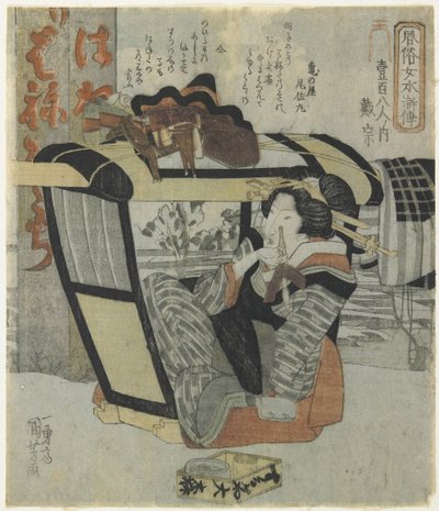 Žena jako hrdina Taiso_ v Palanquin Holding a Pipe, c. 1830 od Utagawa Kuniyoshi