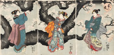 Yoru no sakura [Třešňové květy v noci], kolem roku 1846 (dřevotisk) od Utagawa Kuniyoshi