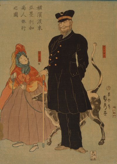 Americký obchodník na procházce v Jokohamě, 1861 od Utagawa Sadahide