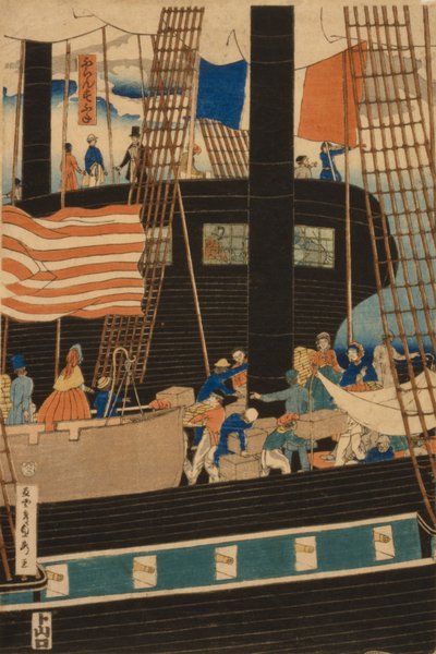 Západní obchodníci nakládající náklad v Jokohamě, 1861 od Utagawa Sadahide
