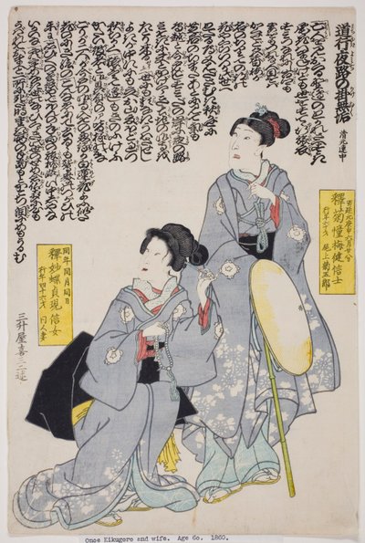 Pamětní portrét herce Onoe Kikugoro IV a jeho manželky od Utagawa School