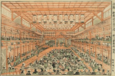 Perspektivní obrázek divadla Kabuki od Utagawa Toyoharu