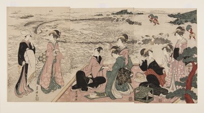 Piknik na mořském pobřeží (barevný dřevotisk) od Utagawa Toyokuni
