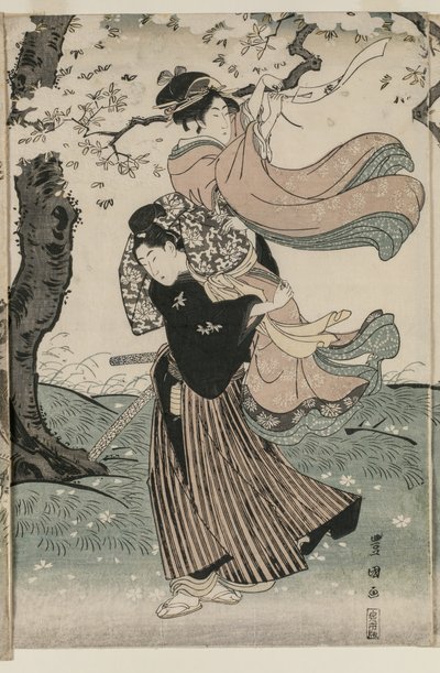 Třešňové květy ve větru od Utagawa Toyokuni