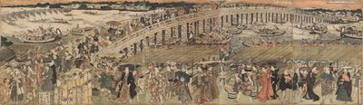 Pentaptych Ochlazení na mostě Ryōgoku v Edu od Utagawa Toyokuni
