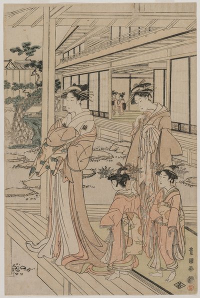Kurtizána stojící na verandě, počátek 90. let 18. století. od Utagawa Toyokuni
