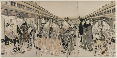 Kurtizány na promenádě Nakanochō od Utagawa Toyokuni