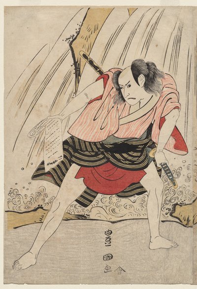 Kataoka Nizaemon VII a Ichikawa Yaozo III v konfrontaci u vodopádu od Utagawa Toyokuni