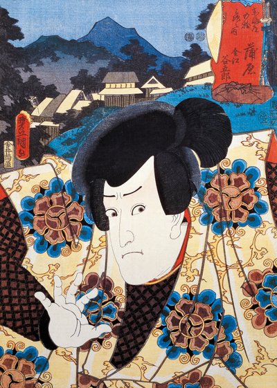 Port rai t of f kabuki te a t rea c and r, ukiyoe rt tisk Utagawa and well (1769-1825), odku t, japonský jazyk, Edo Perio d od Utagawa Toyokuni