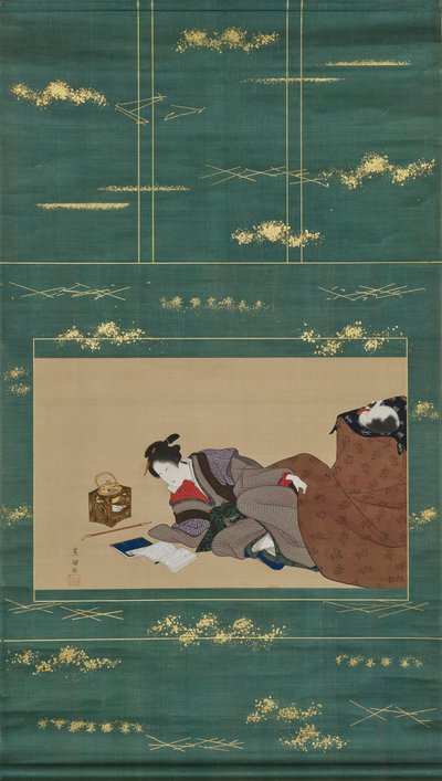 Žena zahřívající se u „kotatsu“ od Utagawa Toyokuni