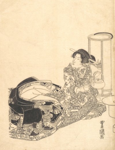 Kurtizána nebo herec jako kurtizána nalévající čaj při světle lucerny. od Utagawa Toyokuni I