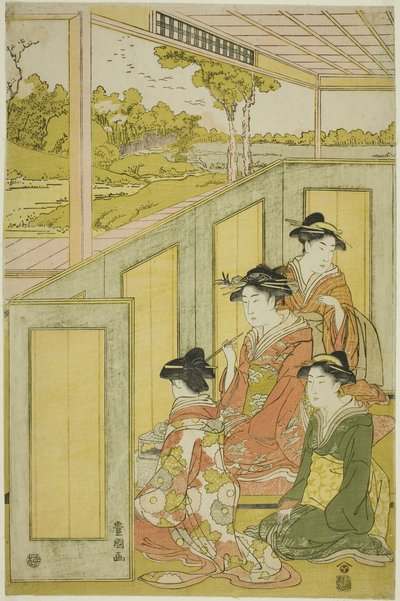 Dámy za zástěnou v daimjóově sídle od Utagawa Toyokuni I