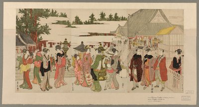 Novoroční pouť do chrámu Mjóhidži v Horinouči (Horinouchi Myohoji eho mairi no zu) od Utagawa Toyokuni I