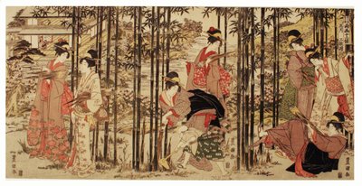 Pátý měsíc, sada tří (Gogatsu sambukutsui), ze série „Dvanáct měsíců dvěma štětci z Toyohira a Toyokuni“ od Utagawa Toyokuni I