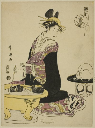 Desátý měsíc (Ju gatsu), ze série "Módních dvanáct měsíců (Furyu junikagetsu)" od Utagawa Toyokuni I