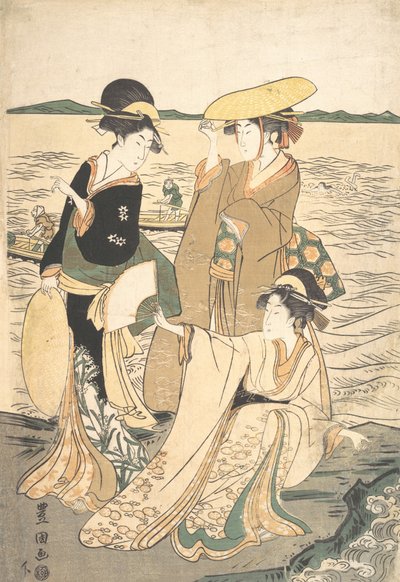 Tři mladé dámy u pobřeží. od Utagawa Toyokuni I