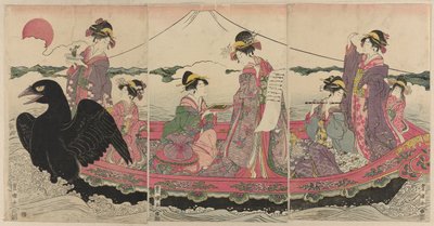 Ženy na lodi na Nový rok napodobující sedm bohů štěstí od Utagawa Toyokuni I