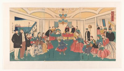 Cizinci se baví na rautu Ikokujin shuen yuraku no zu (název na objektu) od Utagawa Yoshikazu