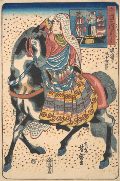 Mounted American Woman, 12. měsíc, 1860. od Utagawa Yoshimori
