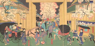 Třešně v noci v New Shimabara, 19. století. od Utagawa Yoshitora