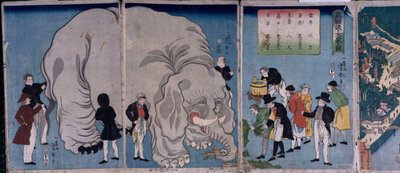 Cizinci se slonem (barevný dřevotisk) od Utagawa Yoshitora
