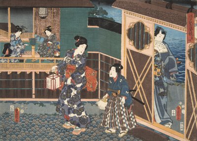 Scéna z Genji monogatari (Tale of Genji) od Murasaki Shibuku (nar. 978) c. 1860 (barevný dřevotisk) od Utagawa and Toyokuni Kuniyoshi