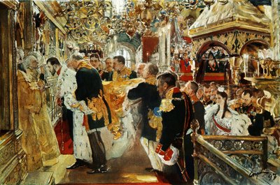 Korunovace ruského císaře (cara) Mikuláše II. v roce 1894 Valentinem Serovem (19. od Valentin Aleksandrovich Serov